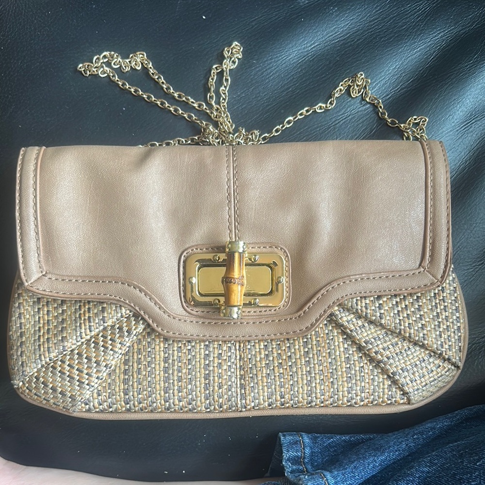 Aldo Brown and Tan Shoulder Bag with Woven Design